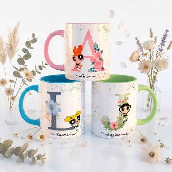 Caneca de Porcelana Personalizada com o Nome Docinho Lindinha Florzinha Meninas Super Poderosas