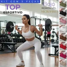 Kit 03 Top esportivo com bojo removível Sutiã academia top fitness top para corrida top em microfibra