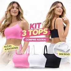 Kit com 3 Top duplo sem bojo Top Fitness poliamida com alças ajustaveis sutian esportivo sem bojo