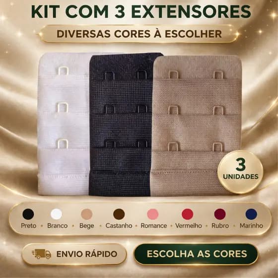 Kit 03 extensor prolongador de sutiã extensor colchete 3 regulagens