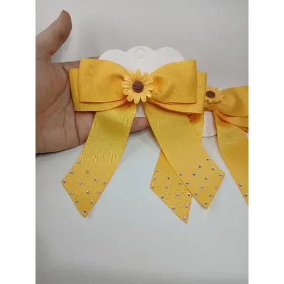 kit 2 laços infantil ou adulto laço com girassol, laço amarelo, laço artesanal, laço para festa