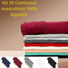 Kit 20 Camisetas Básicas Masculina 100% Algodão Camisa Masculina Algodão