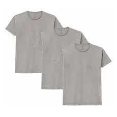 Kit 3 Camiseta Cinza Camisa Básica Lisa Masculina 100% Algodão Camiseta Unissex