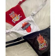 Kit 3 Calcinhas Sensual Frases Eróticas Tanga Regulagem Fio Dental