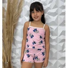 Roupa de Dormir Infantil Menina Personagens Suede Estampado Pijama Infantil Stitch