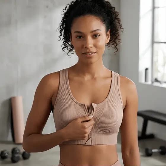 Top Ziper Canelado Fitness Importado Bojo Removível Confortável Regata