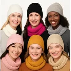 Conjunto Unissex Gorro Touca + Gola Cachecol Elegante Tricot Lã Macio Nova Tendência Da Moda