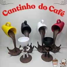 Kit Cantinho do Café - Várias Cores - Xícara Flutuante Decorativa + Vaso Boneco Bob / Robert Plant
