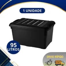 Caixa Organizadora 95 Litros Injeplastec com Tampa Reforçada Plástica Grande e Empilhável Alta Resistência