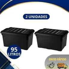 Kit 2 Caixas Organizadoras 95 Litros Injeplastec com Tampa Reforçada Plástica Grande Empilhável e Resistente