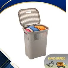 Cesto de Roupas Rattan 50L Ventilado Resistente Ideal para Lavanderia