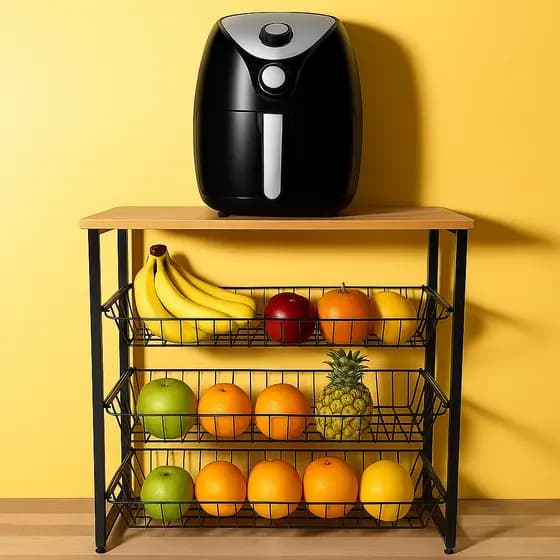 Fruteira Suporte De Chão Grande Para Microondas Air Fryre Preto