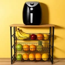 Fruteira Suporte De Chão Grande Para Microondas Air Fryre Preto