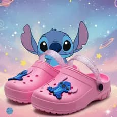 Babuche Menina Infantil Stitch Sandália Rosa Leve Antiderrapante Papete