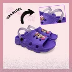 Sandalia Papete Infantil Menina Doce Raposa Delicada Feminina Confortável Leve Tiras Rosa e Gliter