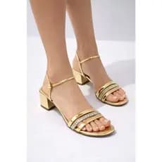 Sandália Feminina Salto Médio Bloco com Strass | Conforto - 3 Cores