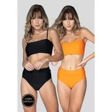 Kit 3 Biquínis WLS Modas Hot Pants Top Faixa Liso Verão Praia Retrô Atacado
