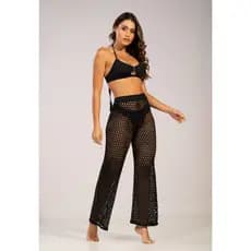 Saída de Praia Calça Tricot Crochê Vazada Transparência Chic