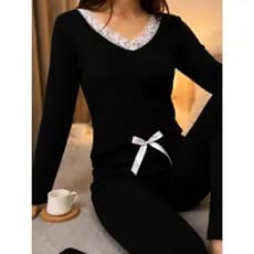 Pijama Feminino Canelado Inverno de Frio Quentinho Manga Longa Calça Comprida Emilia