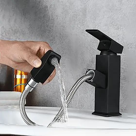 Torneira extensível para pia com misturador de água fria e quente, aço inox
