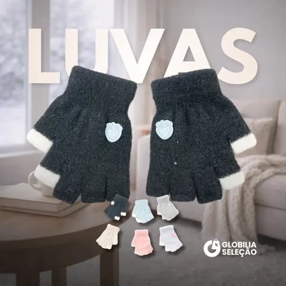 Luvas Meio Dedo Infantil Inverno de Lã Térmica Infantil Tricô Menino Menina FYX0826CE