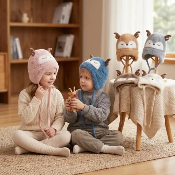 Gorro Touca Infantil Menino Menina Tricotado Cervo Inverno Quente Fashion Para 2 a 7 anos FMZ0849CV
