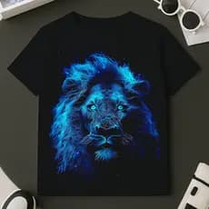Camisa masculina Básica Camiseta Alta Qualidade 100% Algodão Estampa Leão Judá Azul Tamanho 2 ao GG
