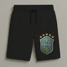 Bermuda Moletom Masculina Infantil Estampada Brasil Logo Conforto Streetwear Do Tamanho 8 16