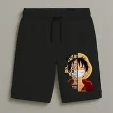 Bermuda Moletom Masculina Infantil Estampada Luffy Sorriso Conforto Streetwear Do Tamanho 8 Ao 16