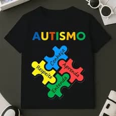 Camiseta Estampada Autismo Peças T-shirt Blusa 100% Algodão Premium Masculino Do Tamanho 2 ao GG