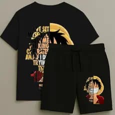 Camiseta e Bermuda Luffy Sorriso Conjunto Masculino T-shirt Estampa Shorts Blusa Do Tamanho 2 ao 16