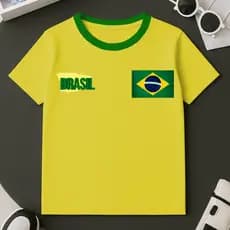 Camiseta Brasil Uniforme Futebol Verão 100% Algodão Seleção Torcida Time Copa Do Tamanho 2 ao GG