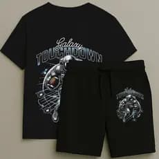 Camiseta e Bermuda Infantil Masculina Estampa Astronauta Futebol Premium Do Tamanho 2 ao 16