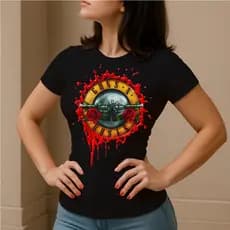Camiseta Baby Look Feminina Estampa Guns N' Roses Logo Vermelho Estilo Qualidade Do Tamanho P ao GG