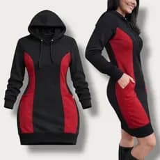 Vestido De Moletom Estiloso Com  Capuz E Bolsos Casual Confortável Para Frio
