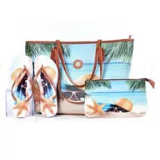 Kit Praia Feminino: Bolsa + Chinelo + Nécessaire – Estilo e Praticidade