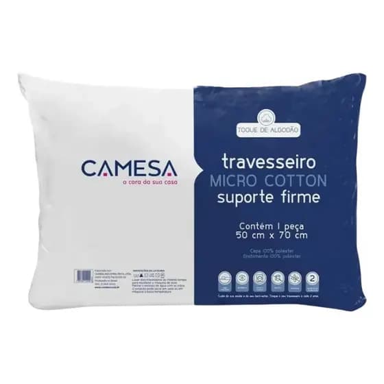Travesseiro Micro Cotton Camesa Suporte Firme Lavável Camesa 50x70