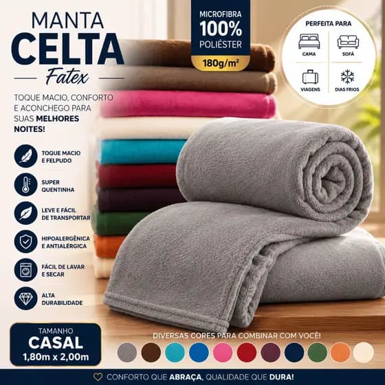 Manta Casal Microfibra Celta Fatex 1,80x2,00 Quentinha Macia