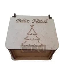 Kit 10 Caixas 8x8x5 Gravado Feliz Natal Pinheiro em mdf Presentes Lembrancinha Natal Cru