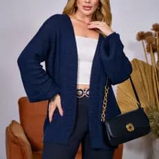 Casaco Tricot Básico Manga Bufante Tricô Inverno Casaquinho Coreano Moda Elegante 2026
