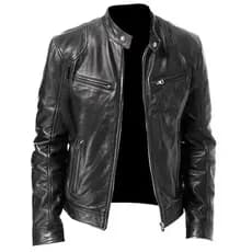 Jaqueta de Couro Masculina Motoqueiro Resistente Frio Slim