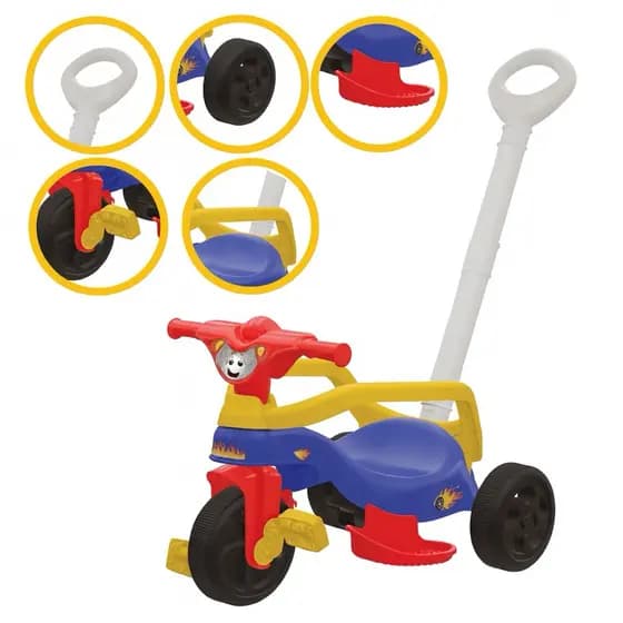 Motoca Infantil Pais e Filhos com Pedal e Haste Guia – Brinquedo Menino e Menina