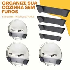 Kit Suporte Para Tampa de Panela 4 unidades | Adesivo organizador de Armário | Cozinha Sem furo