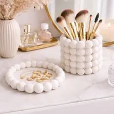 Kit Penteadeira Perfeita Porta Maquiagem Pincel Bandeja Joias Anel Decorativa Premium Luxo Moderna