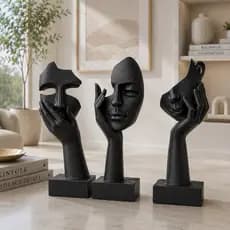 Kit 3 Escultura Decorativa Mini Rosto Abstrato Moderna Luxo Sala Quarto Escritório Presente Premium