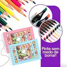 Kit Livro De Colorir Capa Dura 50 Páginas + 12-120 Cores Caneta Marcadora Com Ponta Dupla