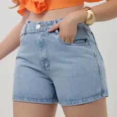 Short Jeans Feminino Cintura Alta C/ Dois Botões - New Dublin Claro