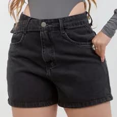 Short Jeans Feminino Cintura Alta C/ Dois Botões - New Dublin Black