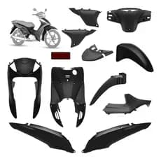 Kit Carenagem Biz 125 Preta 2011 Até 2017 Ks Es Ex Bico Paralama Tampa + Peças Internas Mod Original