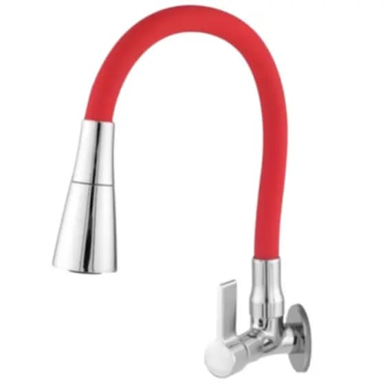 Torneira Cozinha Parede Colorida Vermelha Com Detalhe Cromado Jato Duplo 1/4 Volta C-70 Metal